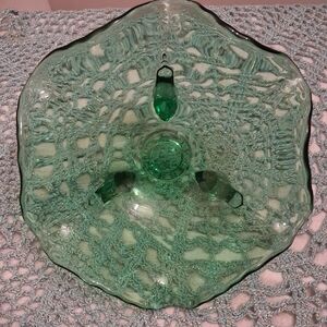 Vintage Depression Green Uranium Glass 6” Candy Nut Dish 3 Footed Bowl